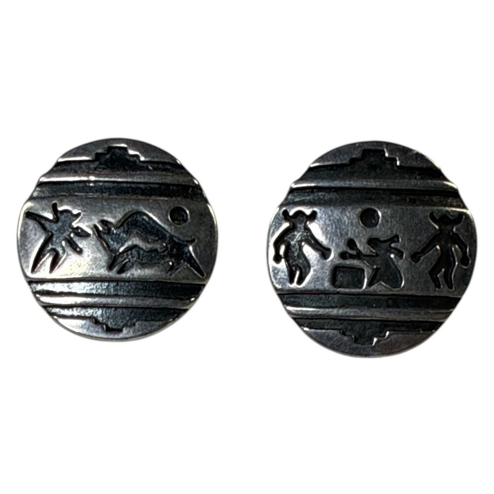 Vintage Navajo Silver Sterling Storyteller Stud Earrings 925